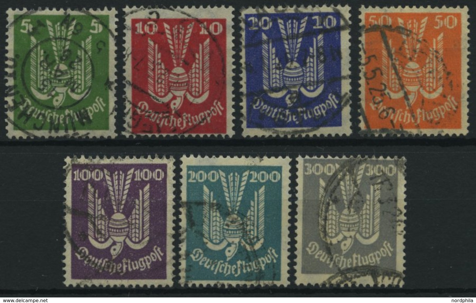 Dt. Reich 344-50 O, 1923, Holztaube, Normale Zähnung, Prachtsatz, Mi. 350.- - Oblitérés