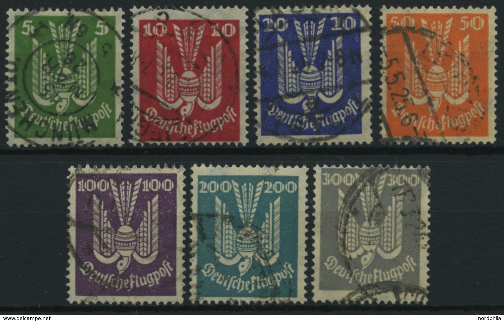 Dt. Reich 344-50 O, 1923, Holztaube, Normale Zähnung, Prachtsatz, Mi. 350.- - Used Stamps