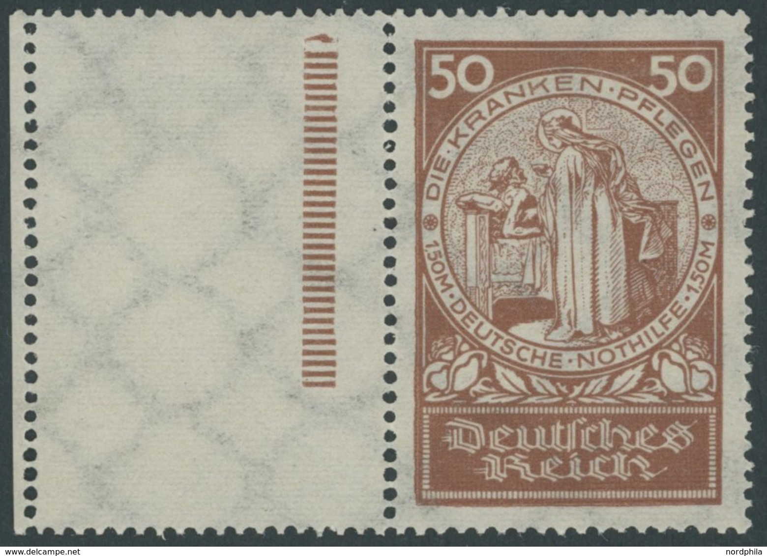 Dt. Reich 354L **, 1924, 50 Pf. Nothilfe Mit Anhängendem Leerfeld (Falzrest) In Markengröße, Minimal Angetrennt, Marke P - Used Stamps