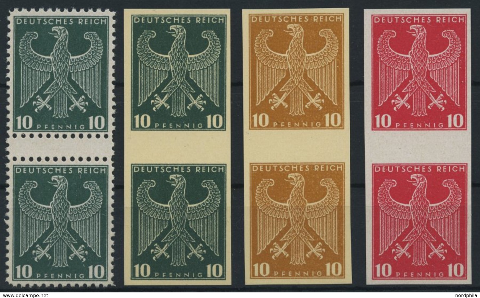 Dt. Reich ZS P (*), 1924/6, Essays Von S. V. Weech: 10 Pf. Reichsadler In Dunkelgrün (gezähnt Und Ungezähnt), Ocker Und  - Used Stamps