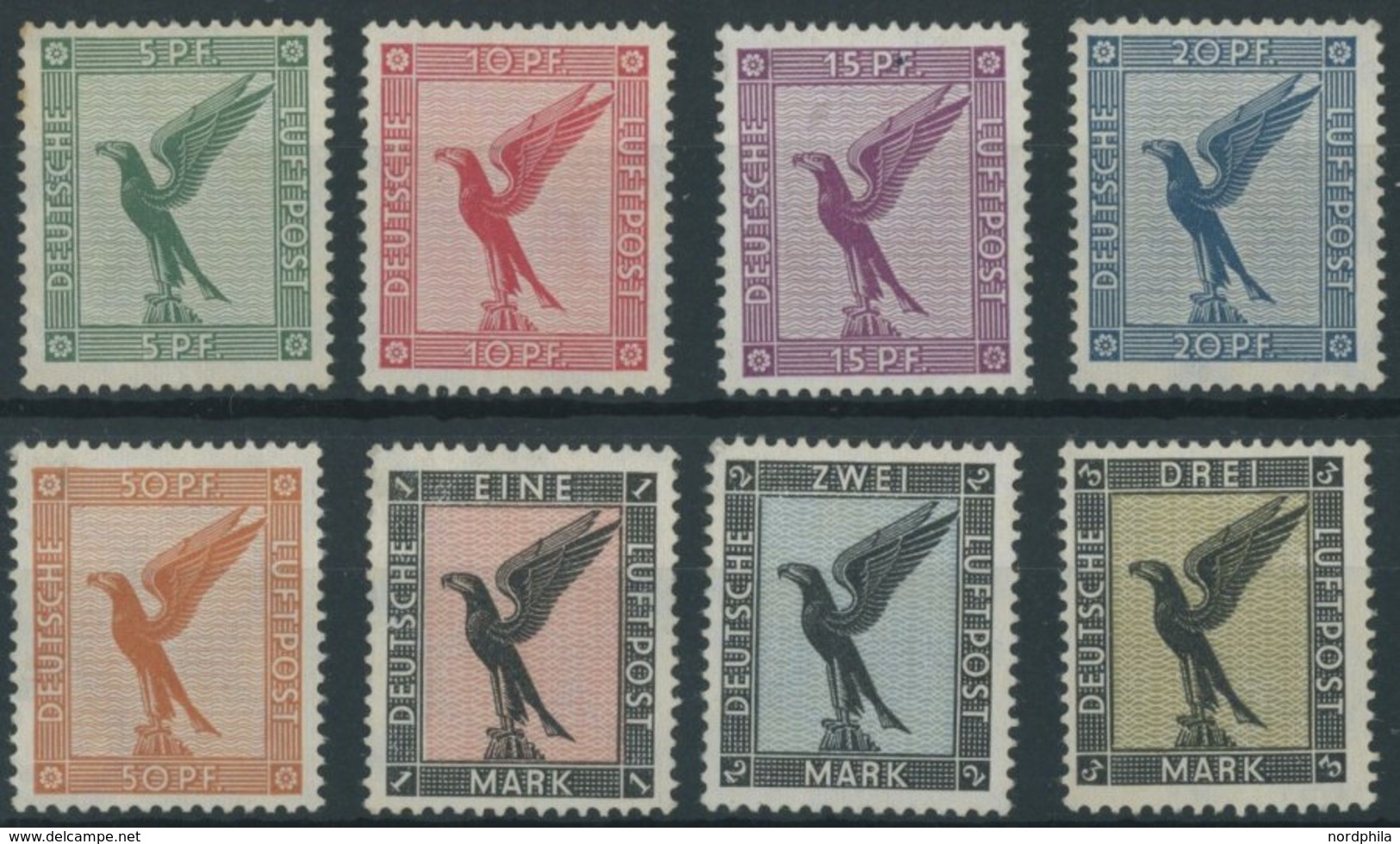 Dt. Reich 378-84 *, 1926, Adler, Teils Mehrere Falzreste, Normale Zähnung, Prachtsatz, Mi. 140.- - Used Stamps