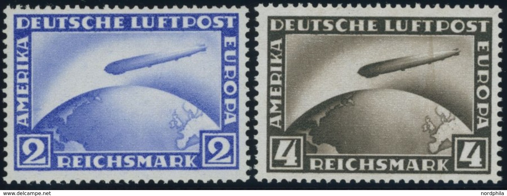 Dt. Reich 423/4 **, 1928, Graf Zeppelin, Normale Zähnung, Postfrisch, Pracht, Gepr. Schlegel, Mi. 450.- - Usati