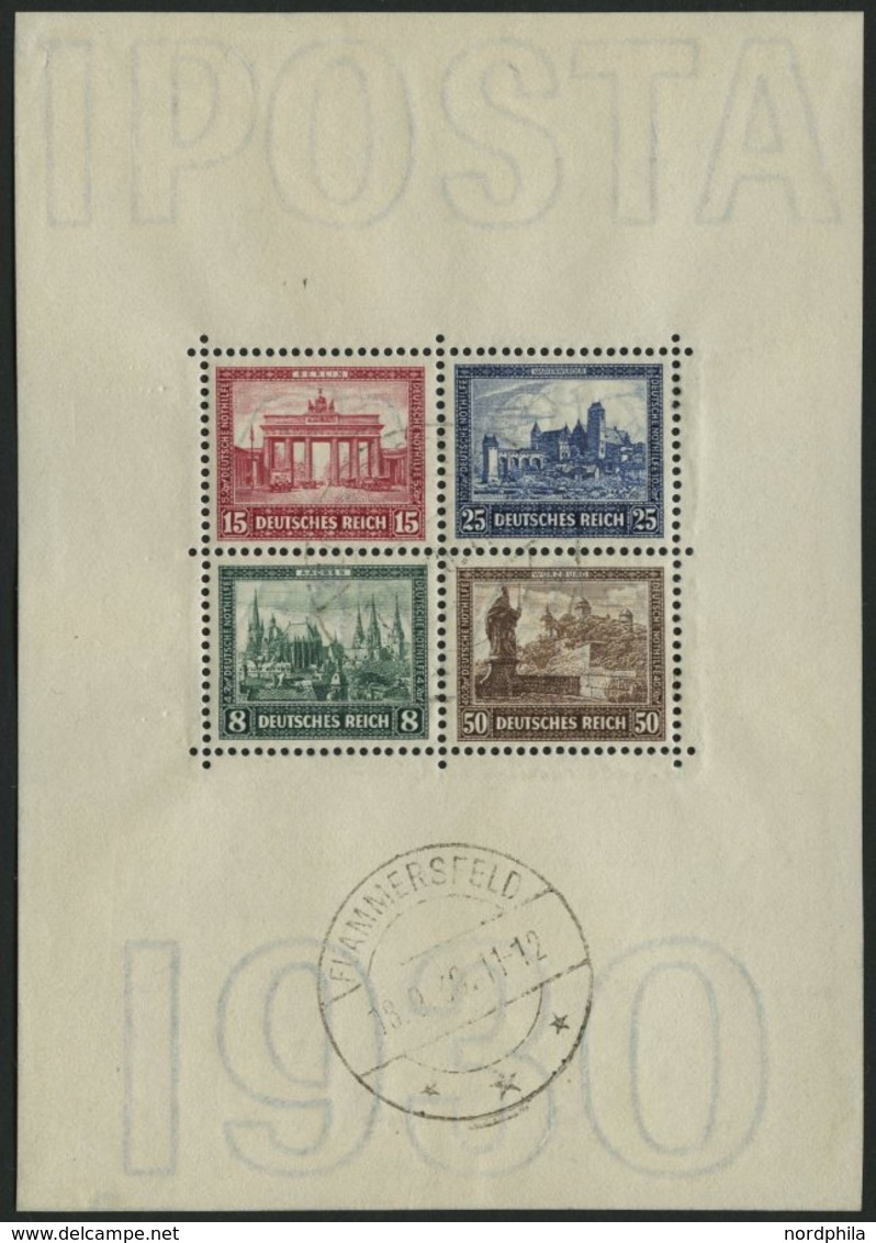 Dt. Reich Bl. 1 O, 1930, Block IPOSTA, Formatverkleinert (45x64), Stempel FLAMMERSFELD, Marken Pracht, Fotobefund H.D. S - Usati