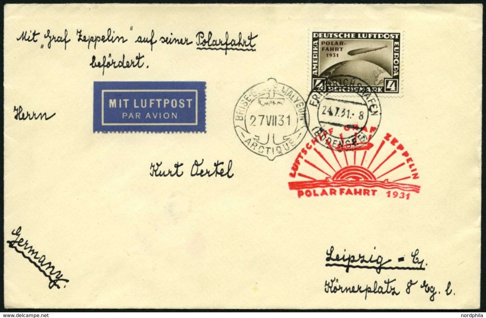 Dt. Reich 458 BRIEF, 1931, 4 RM Polarfahrt Auf Polarfahrtbrief Bis Malygin, Pracht - Gebraucht