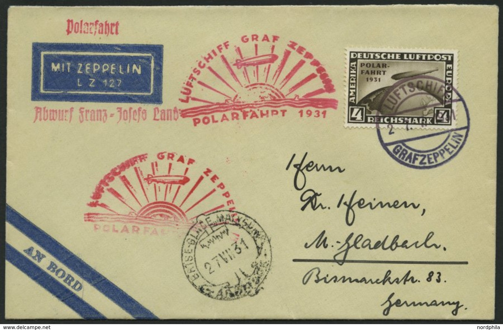 Dt. Reich 458 BRIEF, 1931, 4 RM Polarfahrt Auf Polarfahrtbrief, Pracht - Gebraucht