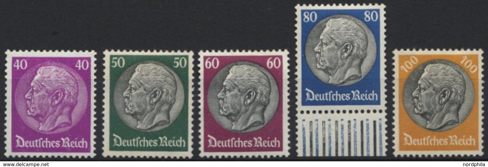 Dt. Reich 491-95 *, 1933, 40 - 100 Pf. Hindenburg, Wz. 2, Falzreste, 5 Prachtwerte, Mi. 147.- - Autres & Non Classés