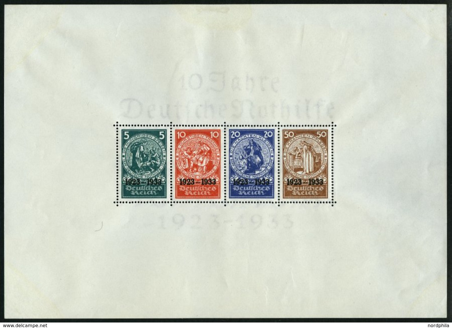 Dt. Reich Bl. 2 *, 1933, Block Nothilfe, Originalgröße, Leichte Wasserflecken An Den Blockecken, Marken Postfrisch Prach - Otros & Sin Clasificación