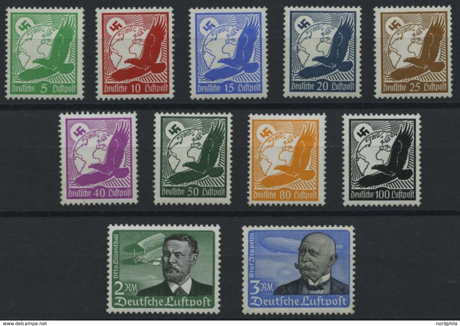 Dt. Reich 529-39x **, 1934, Flugpost, Senkrechte Gummiriffelung, Prachtsatz, Mi. 750.- - Otros & Sin Clasificación