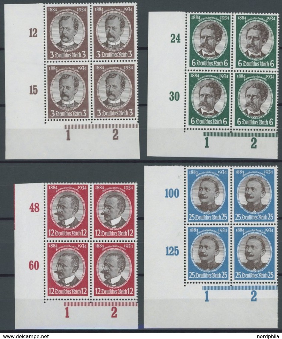 Dt. Reich 540-43 VB **, 1934, Kolonialforscher In Linken Unteren Eckrandviererblocks, Postfrisch, Pracht - Sonstige & Ohne Zuordnung