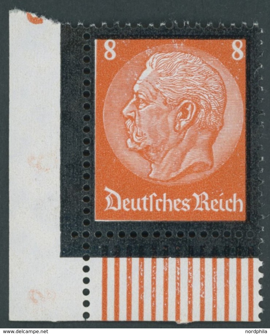 Dt. Reich 551W **, 1934, 8 Pf. Hindenburg-Trauer, Walzendruck, Untere Linke Bogenecke, Pracht - Sonstige & Ohne Zuordnung