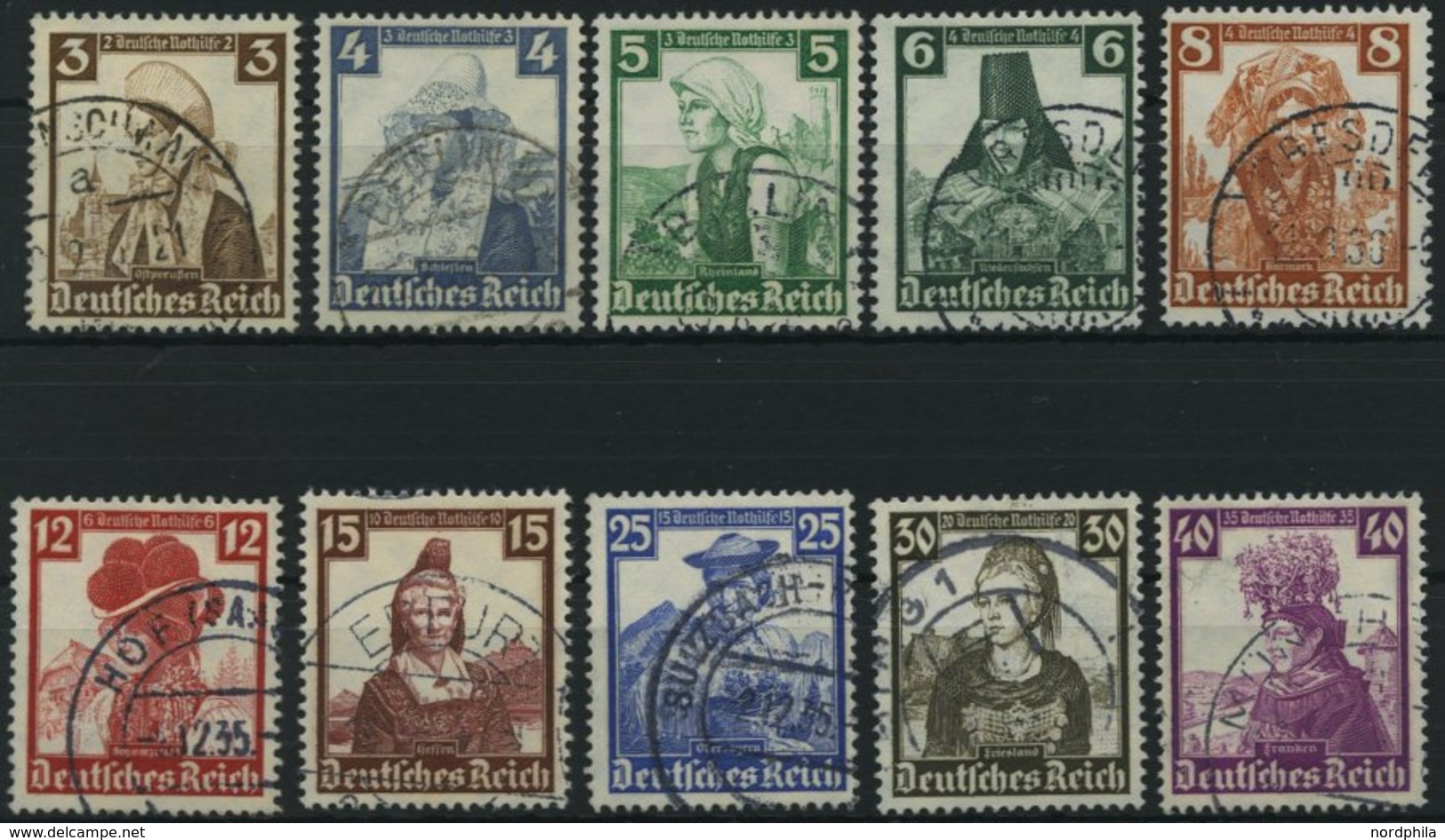 Dt. Reich 588-97 O, 1935, Volkstrachten, Prachtsatz, Mi. 65.- - Autres & Non Classés