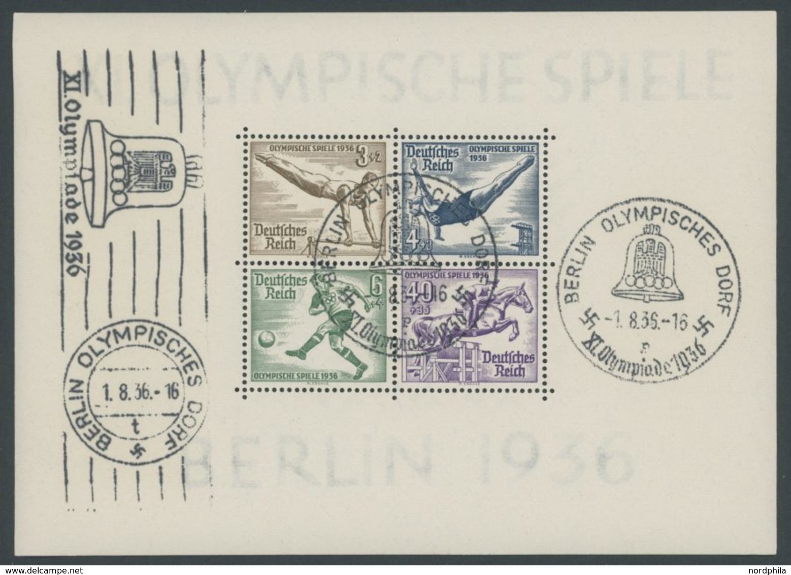 Dt. Reich Bl. 5/6 O, 1936, Blockpaar Olympische Spiele, Ersttags-Sonderstempel BERLIN OLYMPISCHES DORF Und Maschinenstem - Otros & Sin Clasificación