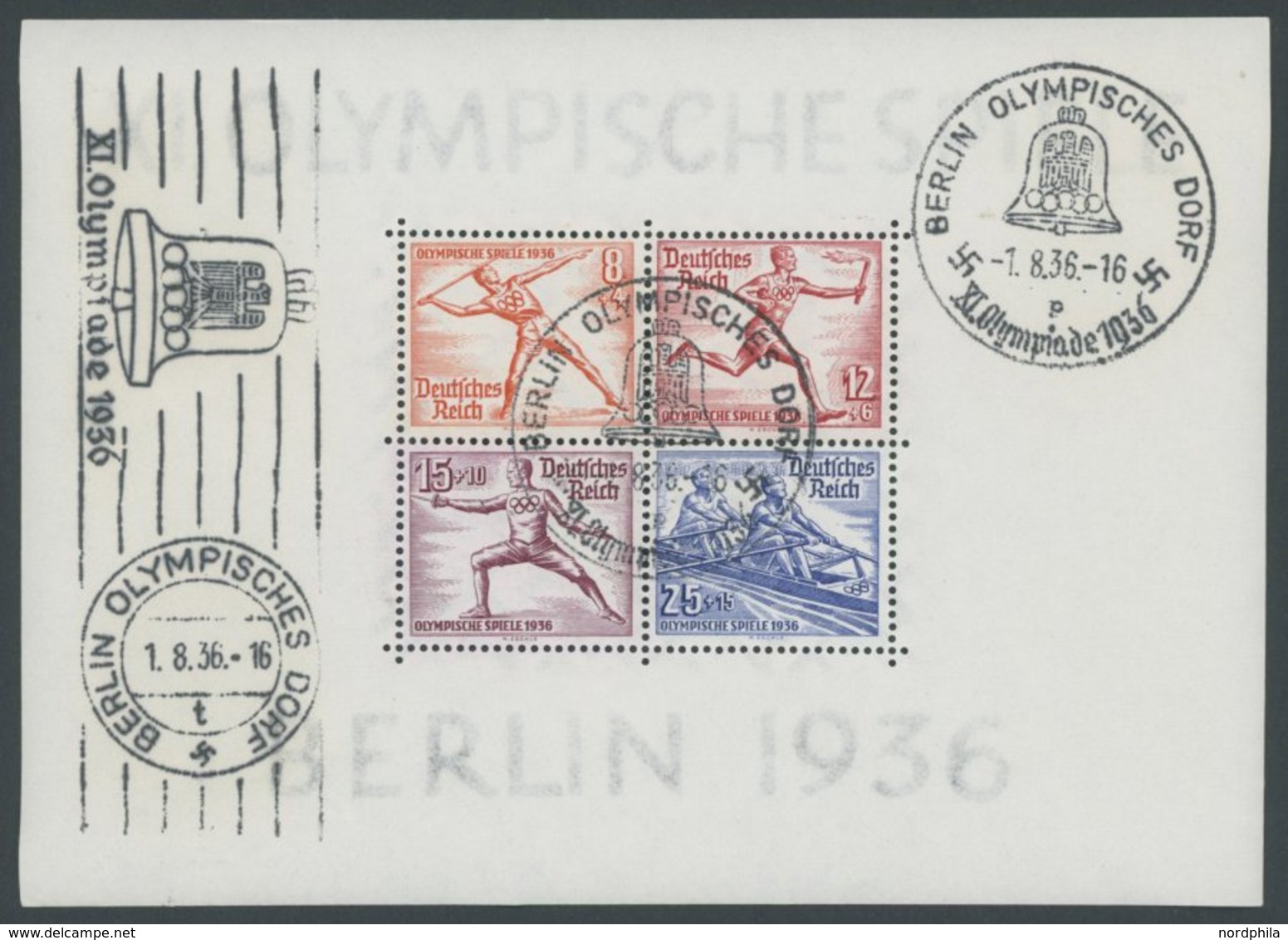 Dt. Reich Bl. 5/6 O, 1936, Blockpaar Olympische Spiele, Ersttags-Sonderstempel BERLIN OLYMPISCHES DORF Und Maschinenstem - Otros & Sin Clasificación