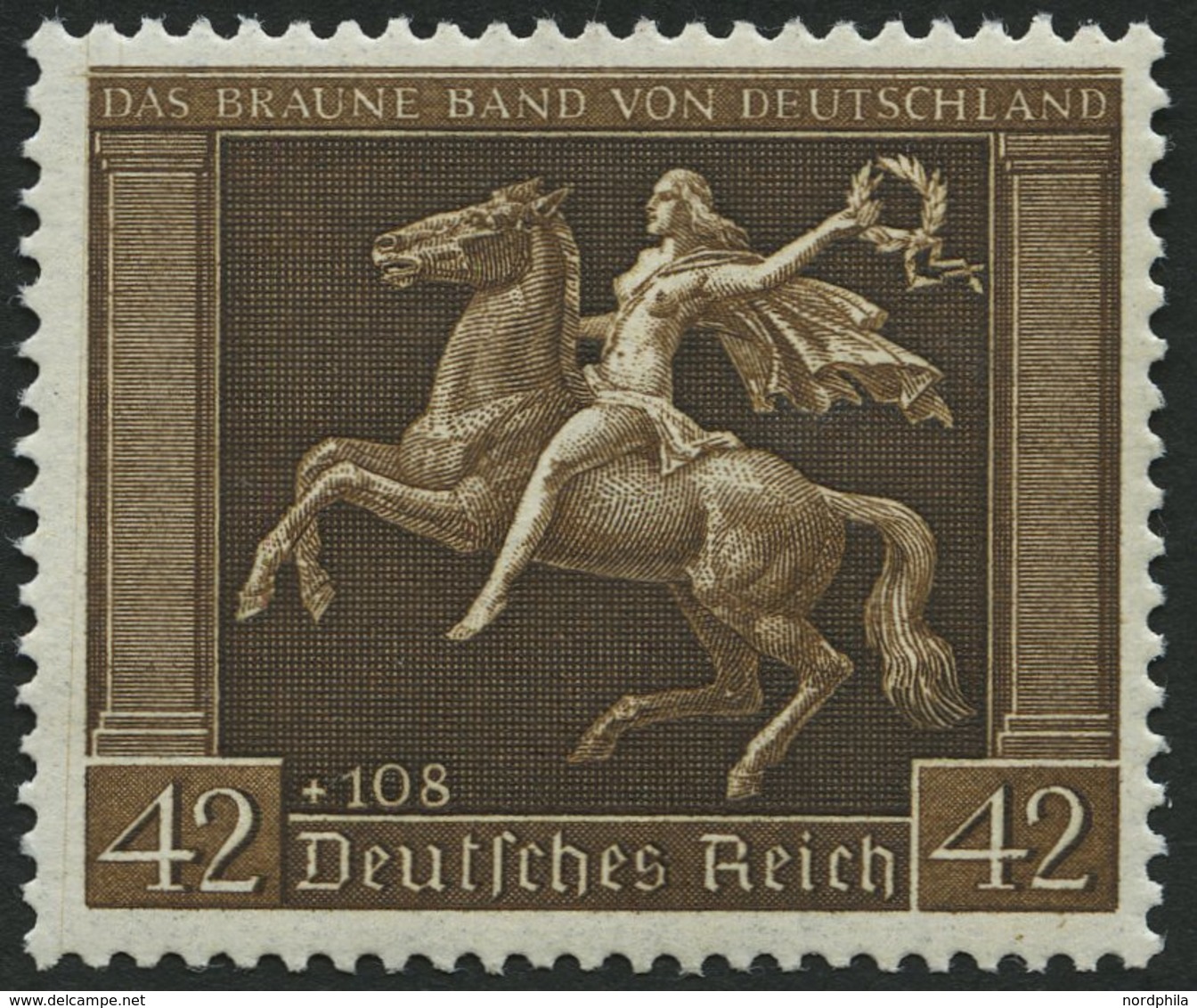 Dt. Reich 671y **, 1938, 42 Pf. Braunes Band, Waagerechte Gummiriffelung, Pracht, Mi. 150.- - Sonstige & Ohne Zuordnung