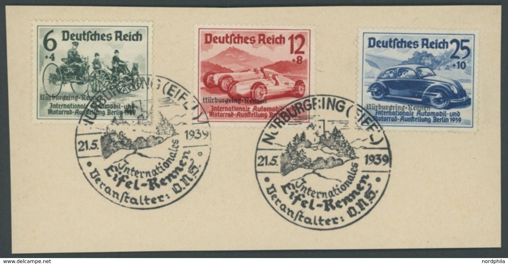 Dt. Reich 695-97 BrfStk, 1939, Nürburgring-Rennen Mit Sonderstempel Auf Briefstück, Mi. (100.-) - Autres & Non Classés