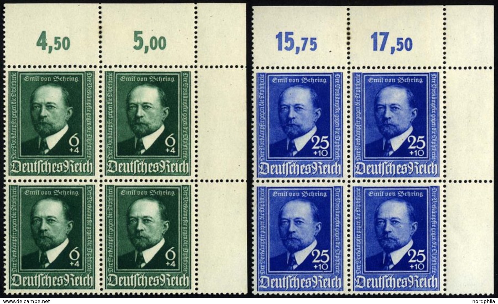 Dt. Reich 760/1 VB **, 1940, Behring In Eckrandviererblocks, Falzrest Im Oberrand, Pracht, Mi. (60.-) - Autres & Non Classés