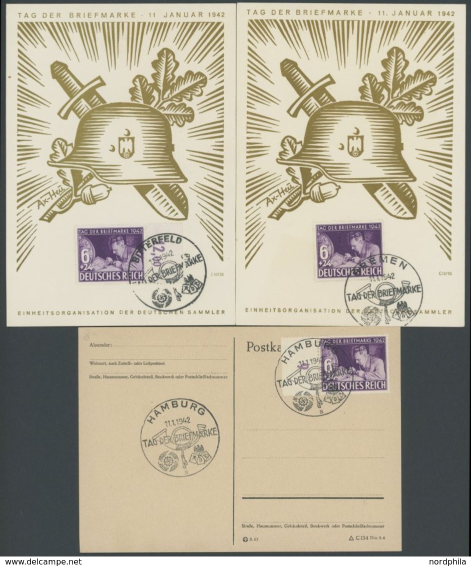 Dt. Reich 811 BRIEF, 1942, 6 Pf. Tag Der Briefmarke, 3 Ersttagsbelege Mit Verschiedenen Sonderstempeln, Pracht - Autres & Non Classés