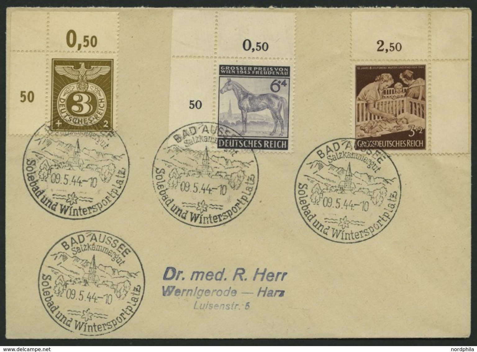 Dt. Reich 830,857,869 BRIEF, 1943/4, 3 Obere Bogenecken Zusammen Auf Prachtbrief - Sonstige & Ohne Zuordnung