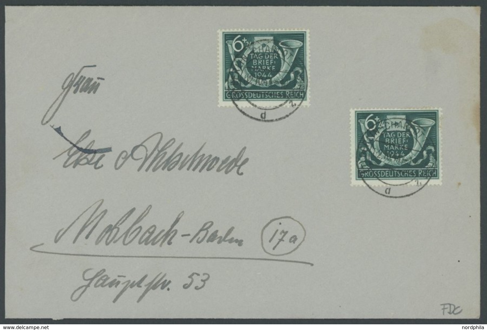 Dt. Reich 904 BRIEF, 1944, 6 Pf. Tag Der Briefmarke, 2x Als Mehrfachfrankatur Auf FDC, Feinst (etwas Fleckig) - Autres & Non Classés