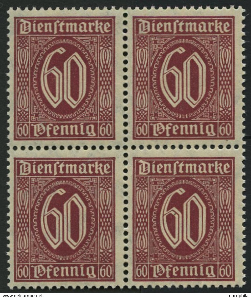 DIENSTMARKEN D 66b VB **, 1921, 60 Pf. Dunkelbräunlichkarmin Im Viererblock, Pracht, Gepr. Infla, Mi. 60.- - Dienstmarken