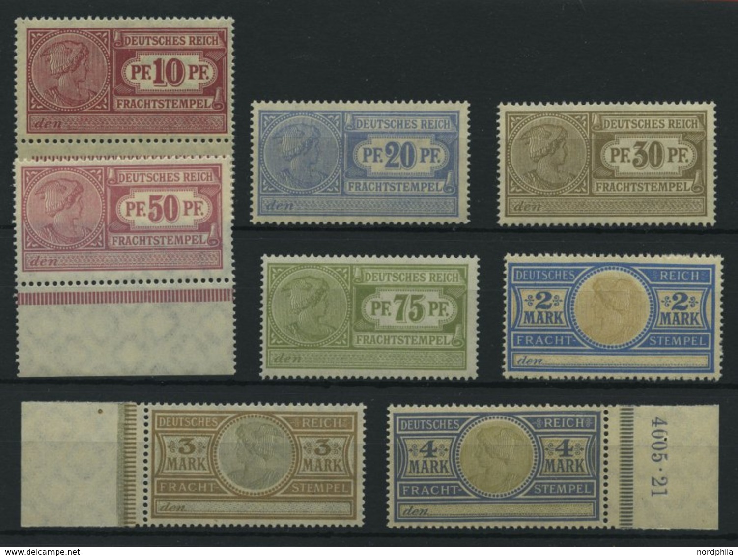 DIENSTMARKEN **, 1906, 10 Pf. - 4 Mk. Frachtstempelmarken, Wz. Kreuzblüten, 8 Werte Postfrisch, Pracht - Oficial