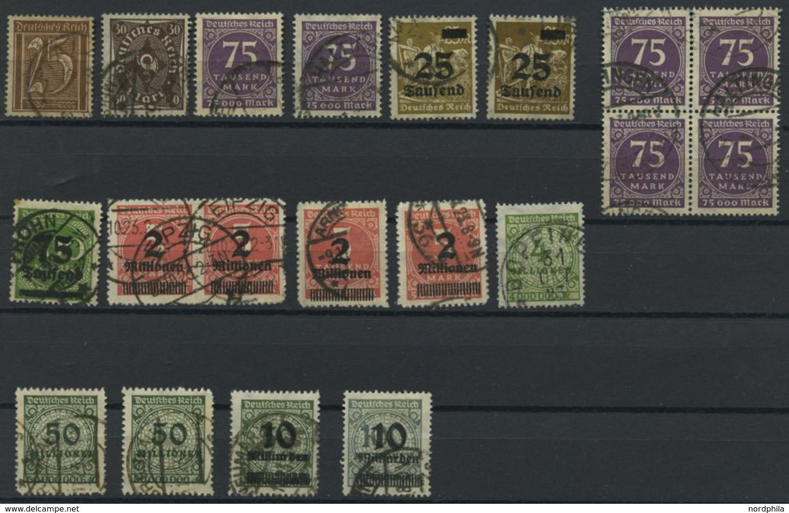 LOTS O, 1921-23, 20 Mittlere Werte Inflation, Dabei Mi.Nr. 276 Im Viererblock, Feinst/Pracht, Alle Infla Geprüft, Mi. 26 - Usados