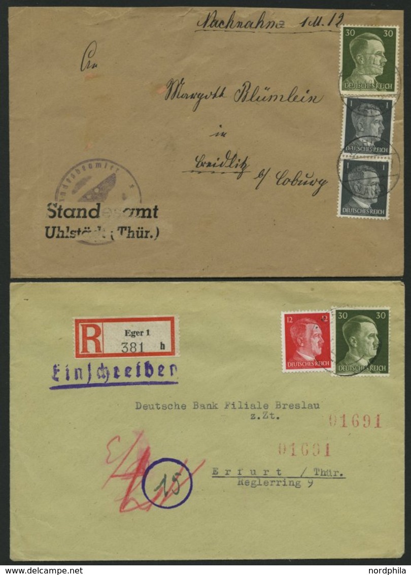 LOTS 1941-45, Partie von 47 verschiedenen Belegen mit Hitler-Freimarken Frankaturen, teils seltene Kombinationen, meist