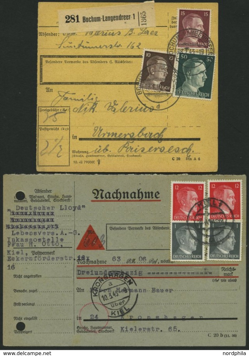 LOTS 1941-45, Partie von 47 verschiedenen Belegen mit Hitler-Freimarken Frankaturen, teils seltene Kombinationen, meist