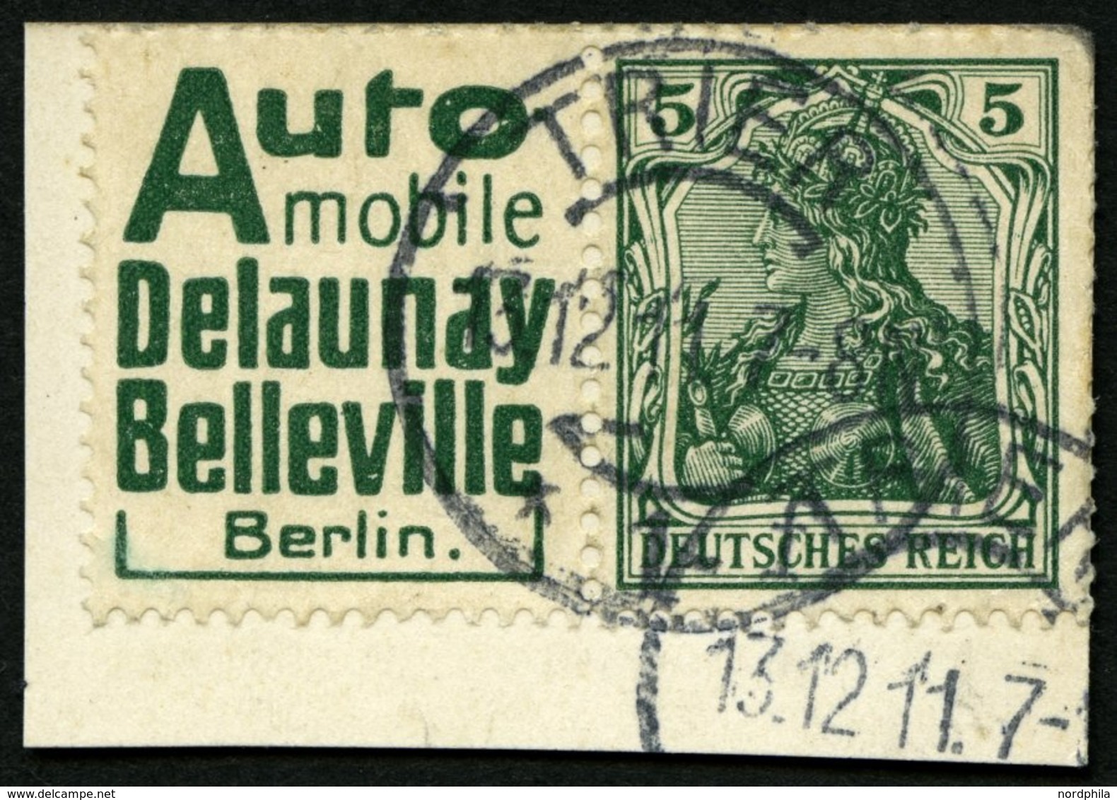 ZUSAMMENDRUCKE W 2.6 BrfStk, 1911, Automobile + 5 Pf. Auf Postkartenabschnitt, Feinst (rechte Obere Ecke Angestoßen), Mi - Zusammendrucke