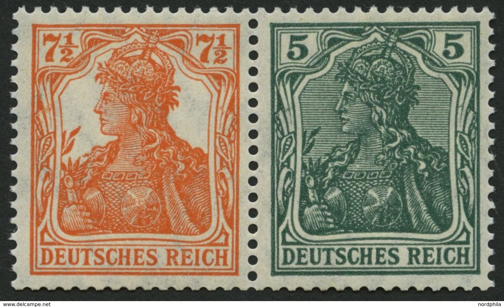ZUSAMMENDRUCKE W 6ab **, 1918, Germania 71/2 + 5, Heftchenzähnung, Pracht, Mi. 300.- - Se-Tenant