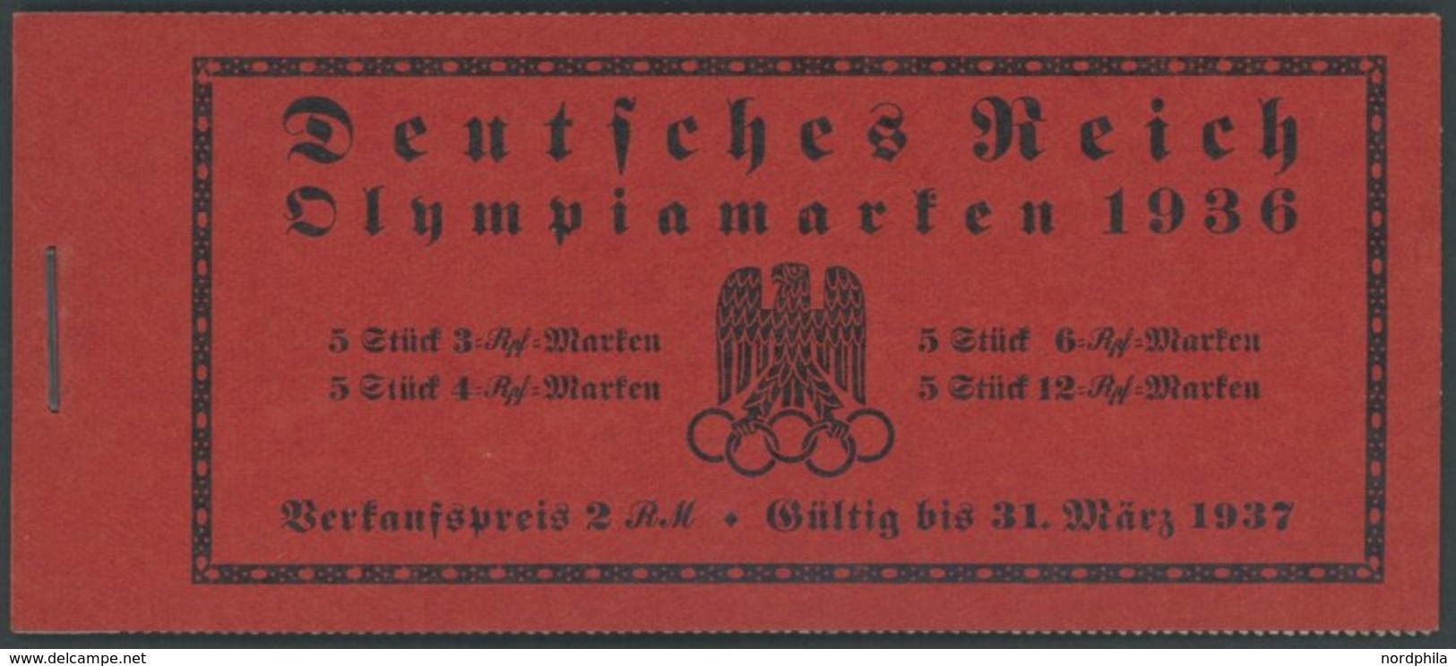 ZUSAMMENDRUCKE MH 42.1.2 **, 1936, Markenheftchen Olympische Spiele, Passerkreuz/-strich Oben + Unbedruckt, Pracht, Mi.  - Se-Tenant