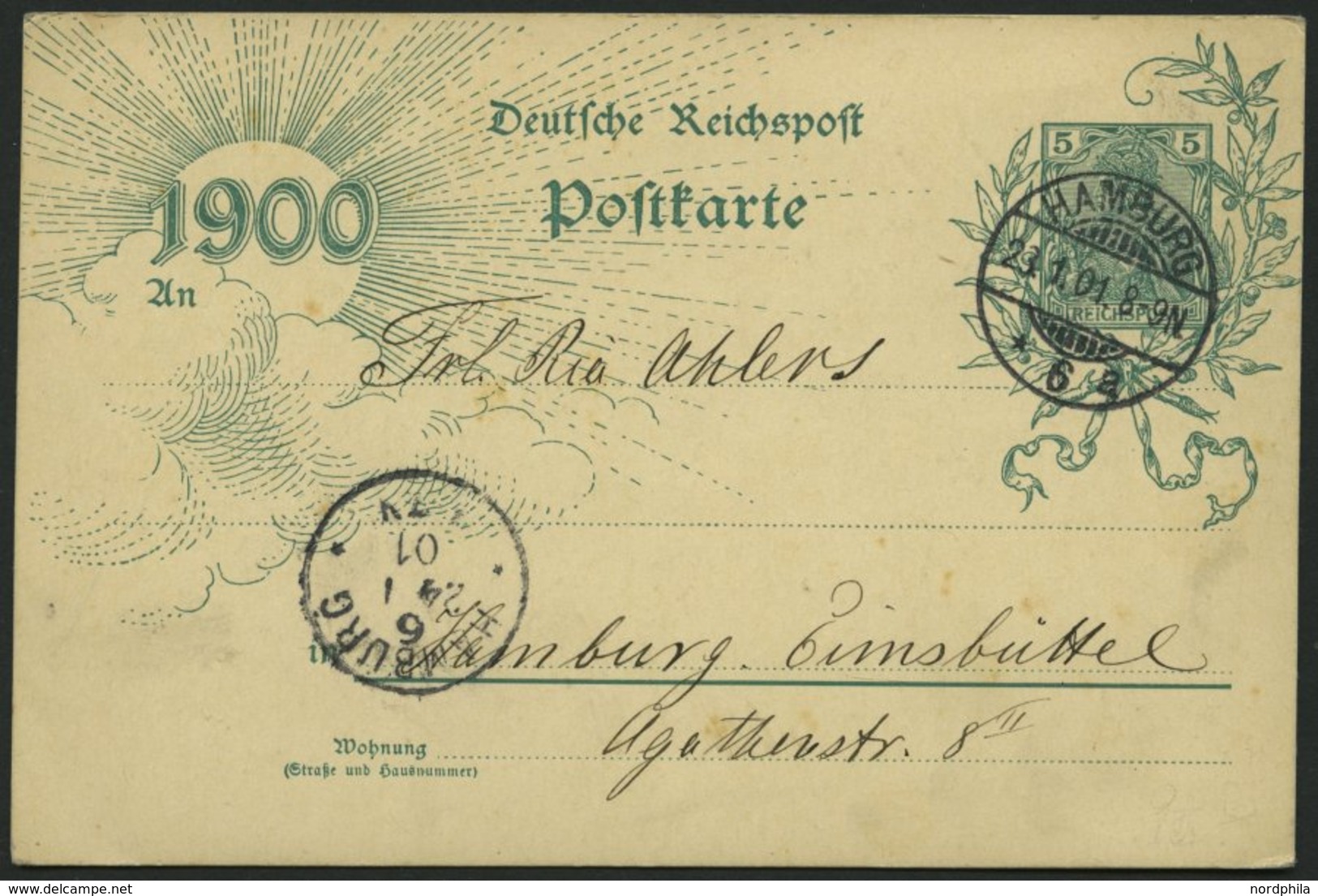 GANZSACHEN PP 19F34/02 BRIEF, Privatpost: 1901, 5 Pf. Reichspost Hamburg-Segelschiffhafen, Stempel HAMBURG * 6a, Prachtk - Sonstige & Ohne Zuordnung