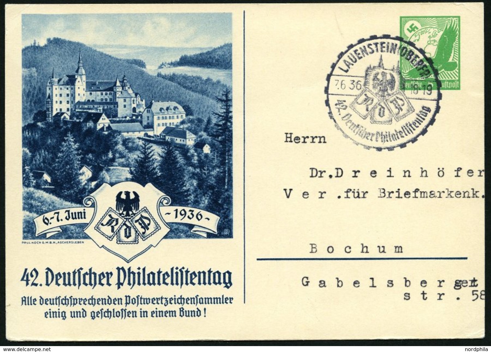 GANZSACHEN PP 142C3/01/02/04 BRIEF, Privatpost: 1936, 42. Philatelistentag - Burg Lauenstein, In Blau, Braun Und Rotbrau - Autres & Non Classés