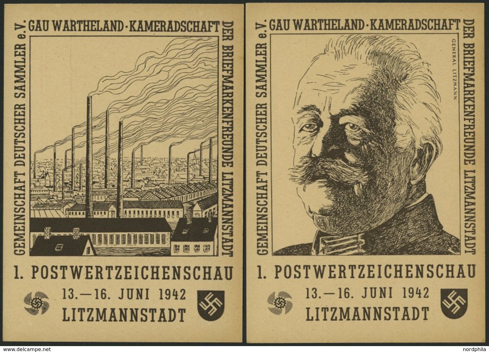 GANZSACHEN PP156C5/01,2 BRIEF, Privatpost: 6 Pf. Hitler 1. Postwertzeichenschau 13.-16. Juni 1942 Litzmannstadt, Industr - Other & Unclassified