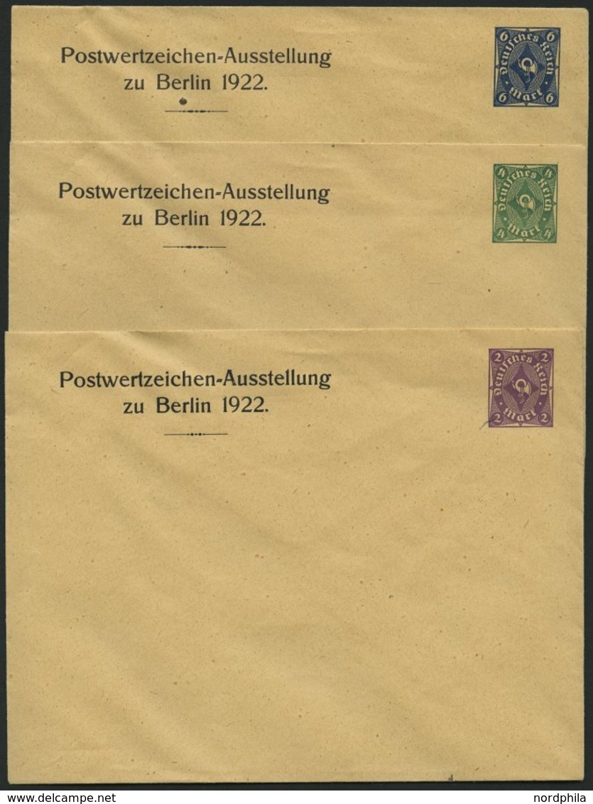 GANZSACHEN PU 71,73,75 BRIEF, Privatpost: 1922, 2, 4 Und 6 Pf. Posthorn Postwertzeichen-Ausstellung Zu Berlin 1922, Unge - Other & Unclassified