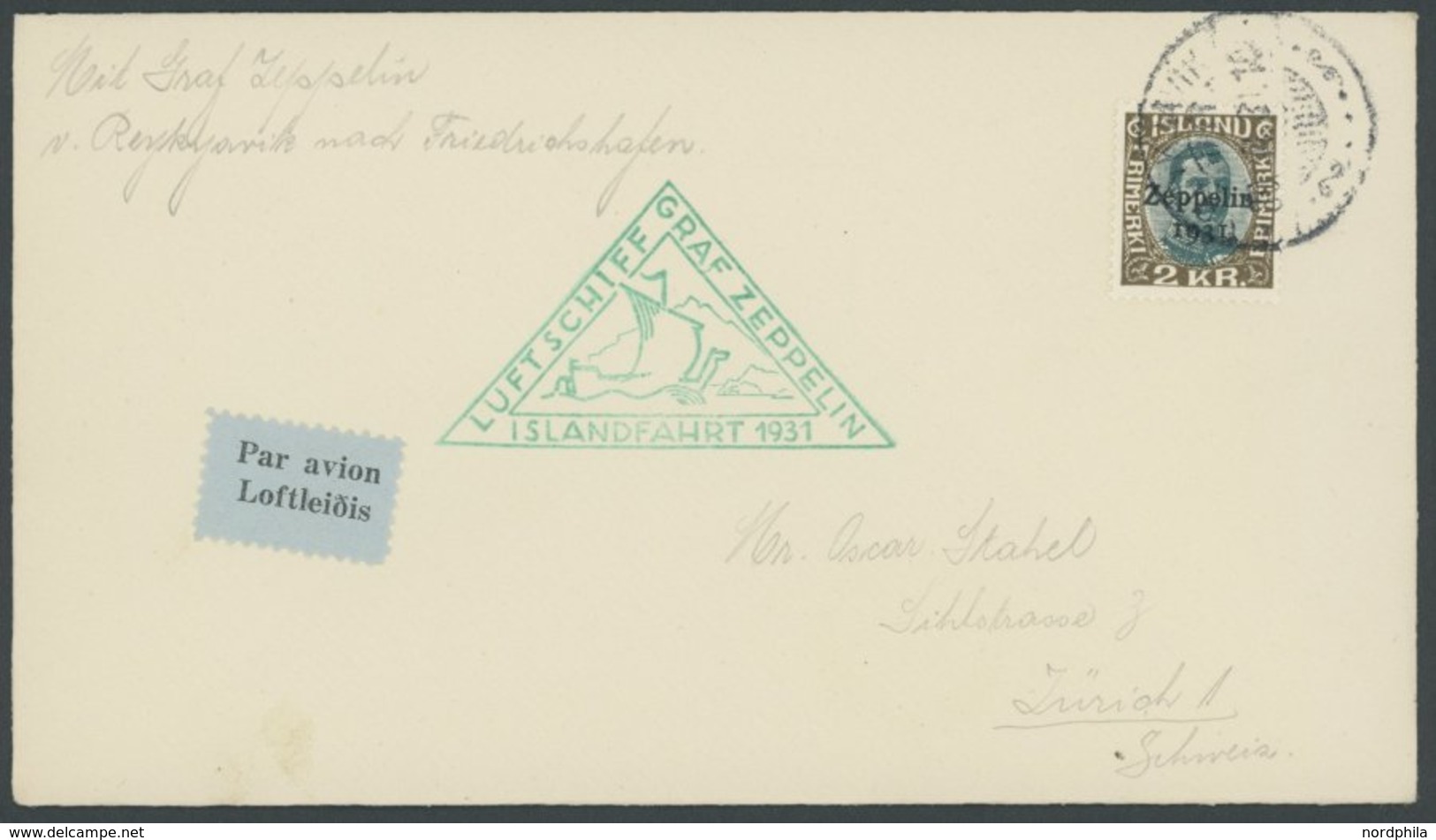 ZEPPELINPOST 114C BRIEF, 1931, Islandfahrt, Isländische Post, Mit Sondermarke 2 Kr., Prachtbrief In Die Schweiz - Zeppeline