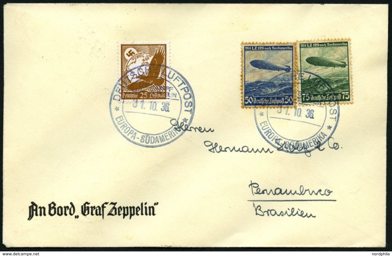 ZEPPELINPOST 373A BRIEF, 1936, 17. Südamerikafahrt, Bordpost, Prachtbrief - Zeppelines