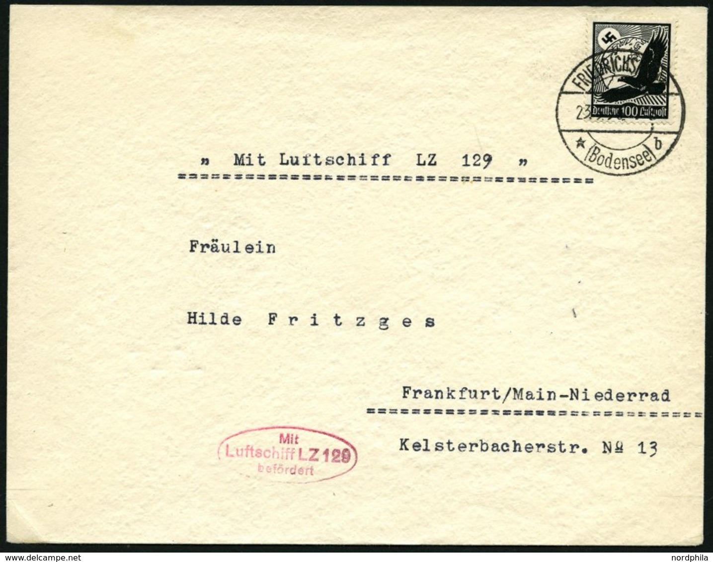 ZEPPELINPOST 401Aa BRIEF, 1936, 1. Postfahrt Hindenburg, Auflieferung Fr`hafen, Mit Einzelfranaktur Nr. 537, Prachtbrief - Zeppelin