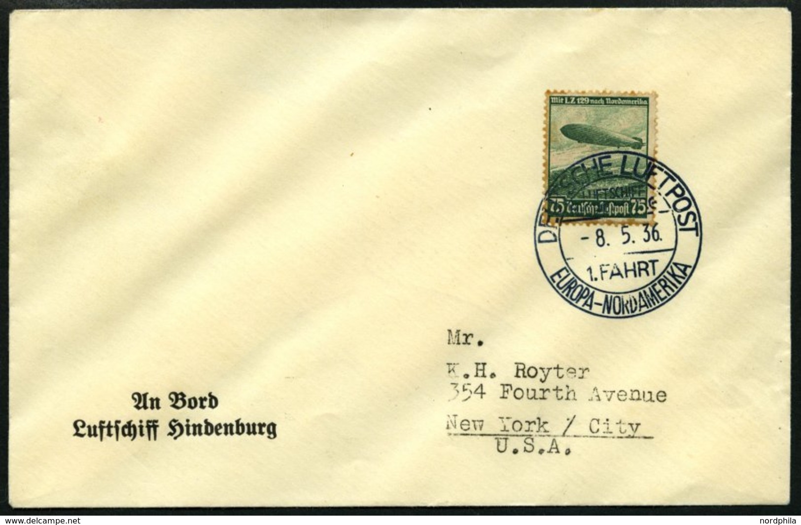 ZEPPELINPOST 407A BRIEF, 1936, 1. Nordamerikafahrt, Schwarzer Bordpoststempel, Prachtbrief - Zeppeline