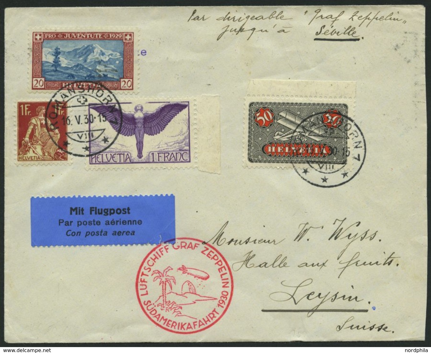 ZULEITUNGSPOST 57A BRIEF, Schweiz: 1930, Südamerikafahrt, Bis Sevilla, Prachtbrief - Zeppelins