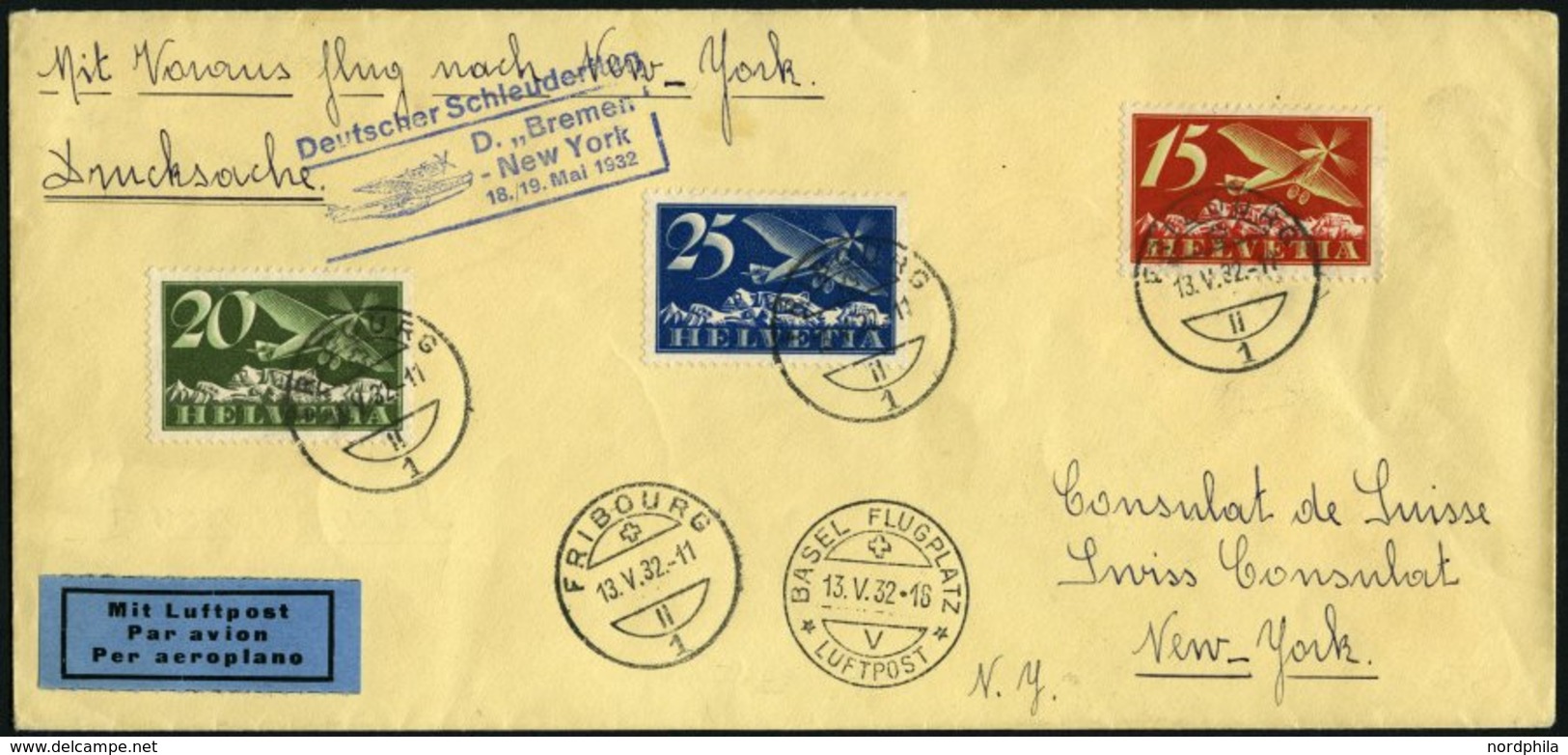 KATAPULTPOST 79CH BRIEF, Schweiz: 18.5.1932, Bremen - New York, Drucksache, Prachtbrief - Cartas & Documentos