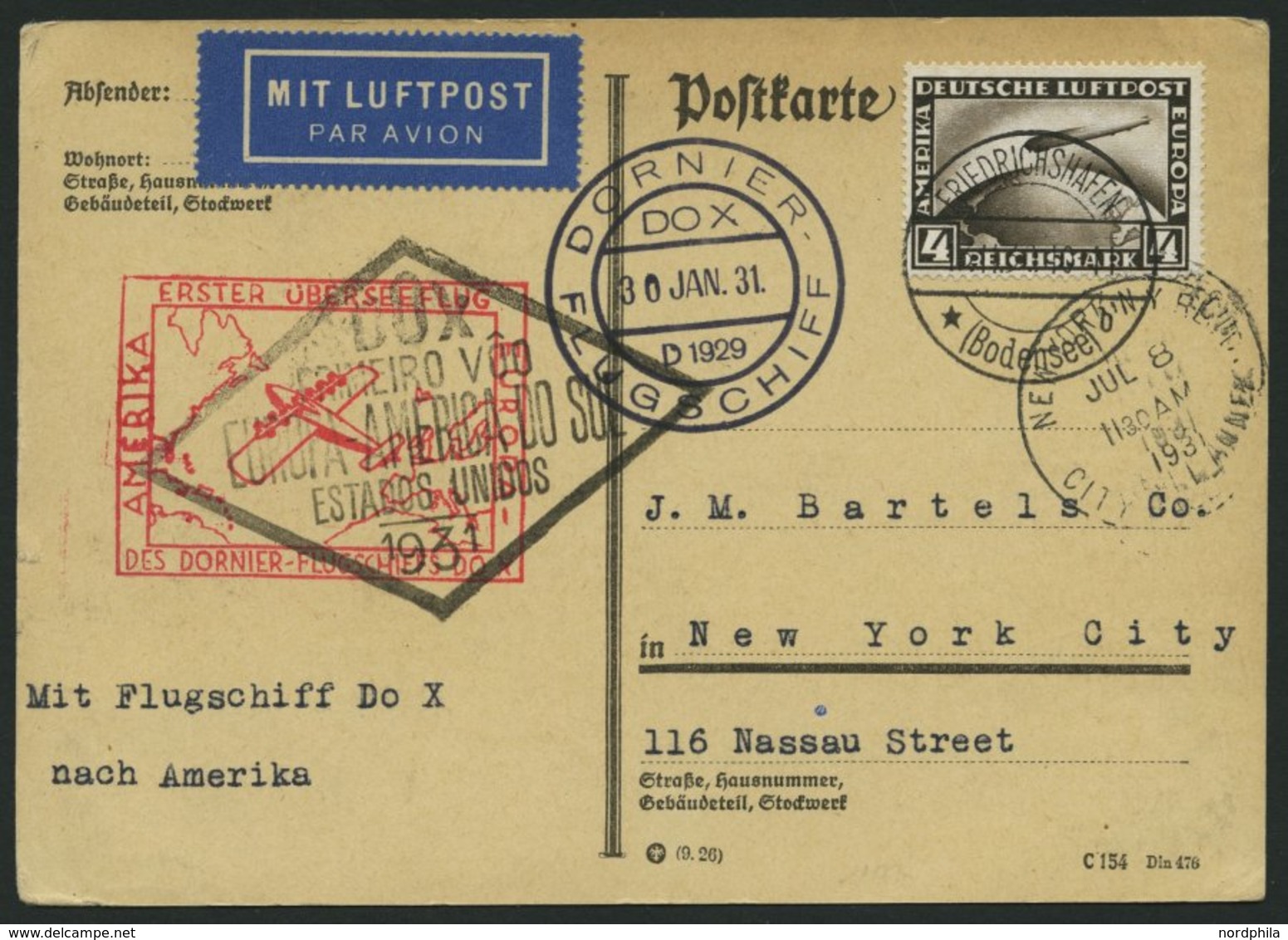 DO-X LUFTPOST 7.b.d. BRIEF, 13.11.1930, Aufgabe Friedrichshafen, Via Rio Nach Nordamerika, Mit Durchgangsstempel 22.IV.3 - Briefe U. Dokumente