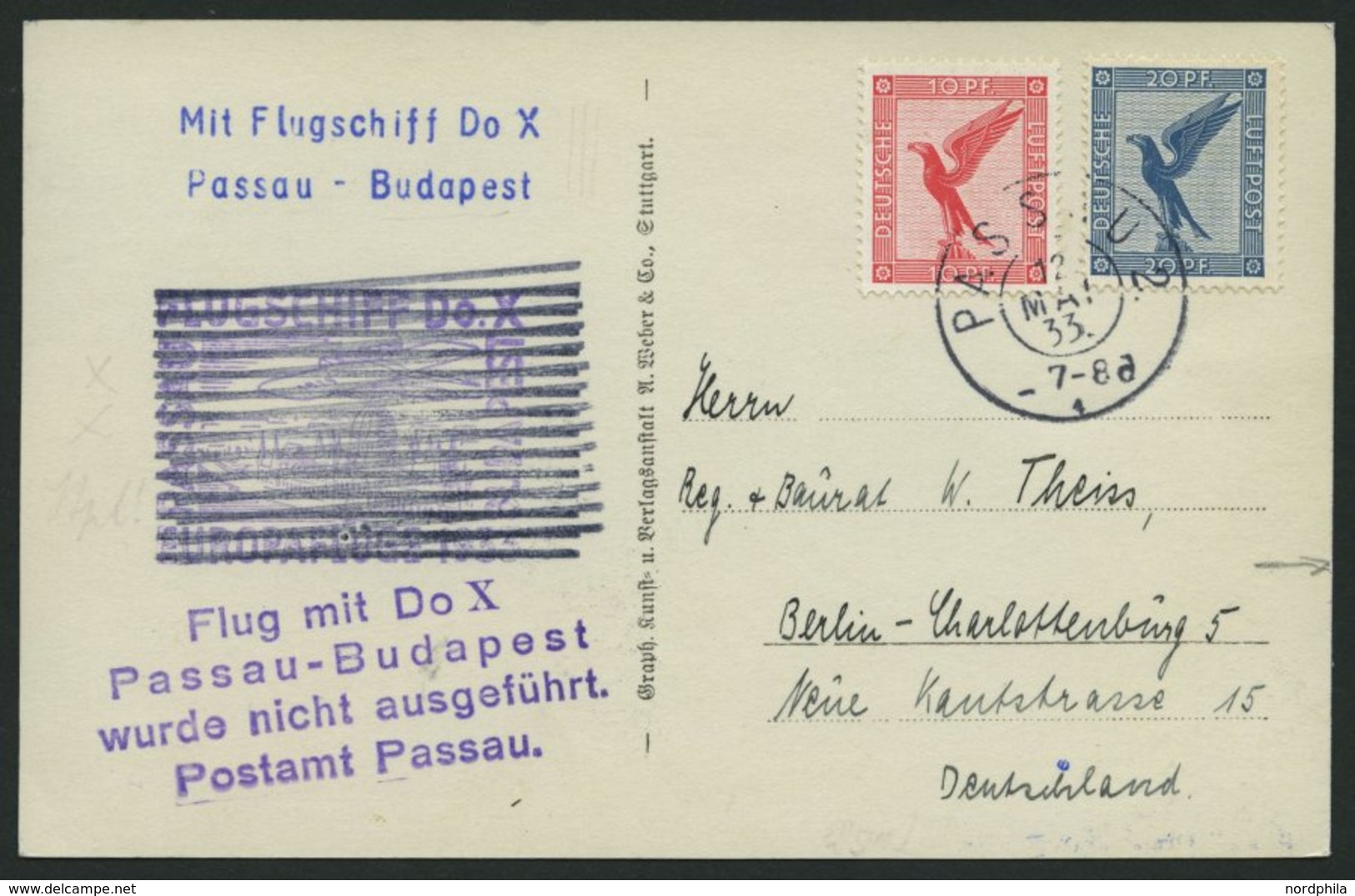 DO-X LUFTPOST 68.a. BRIEF, 12.05.1933, Aufgabe Passau Zum Geplanten Budapest-Flug Mit Durchgebalktem Bestätigungsstempel - Briefe U. Dokumente