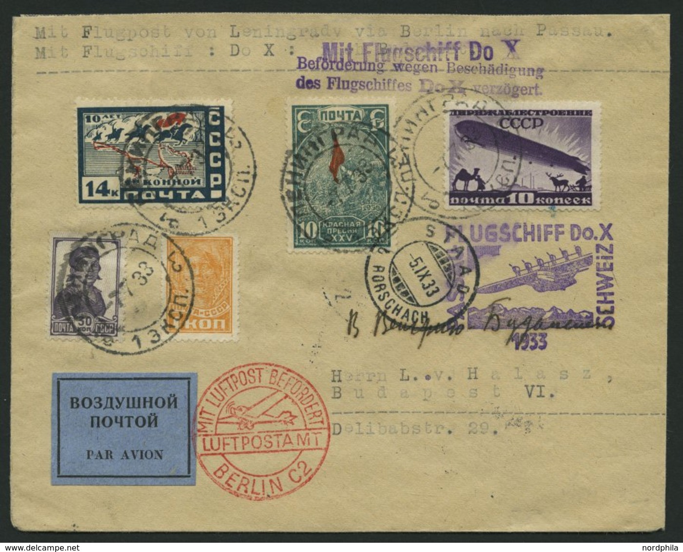 DO-X LUFTPOST 69.e.RU/DR BRIEF, 07.07.1933, Aufgabe Passau Zum Passau-Schweiz Flug Mit Violettem Verzögerungsstempel, Zu - Storia Postale