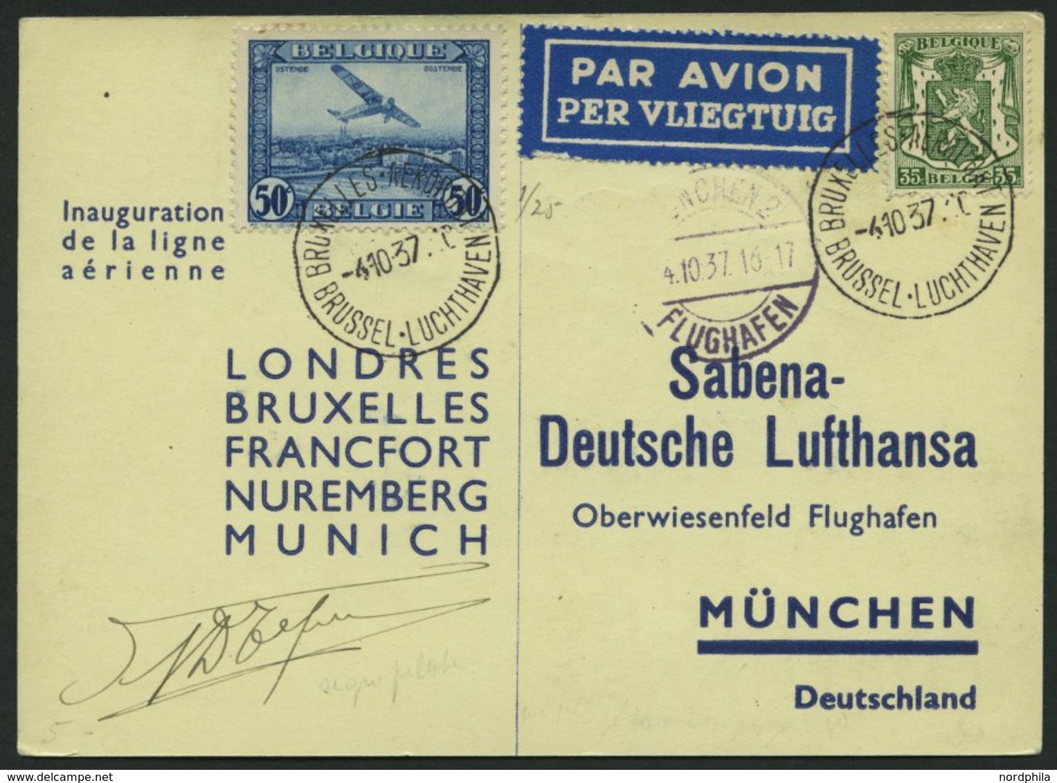 ERST-UND ERÖFFNUNGSFLÜGE 37.8.06 BRIEF, 4.10.1937, Brüssel-München, Prachtkarte - Zeppeline