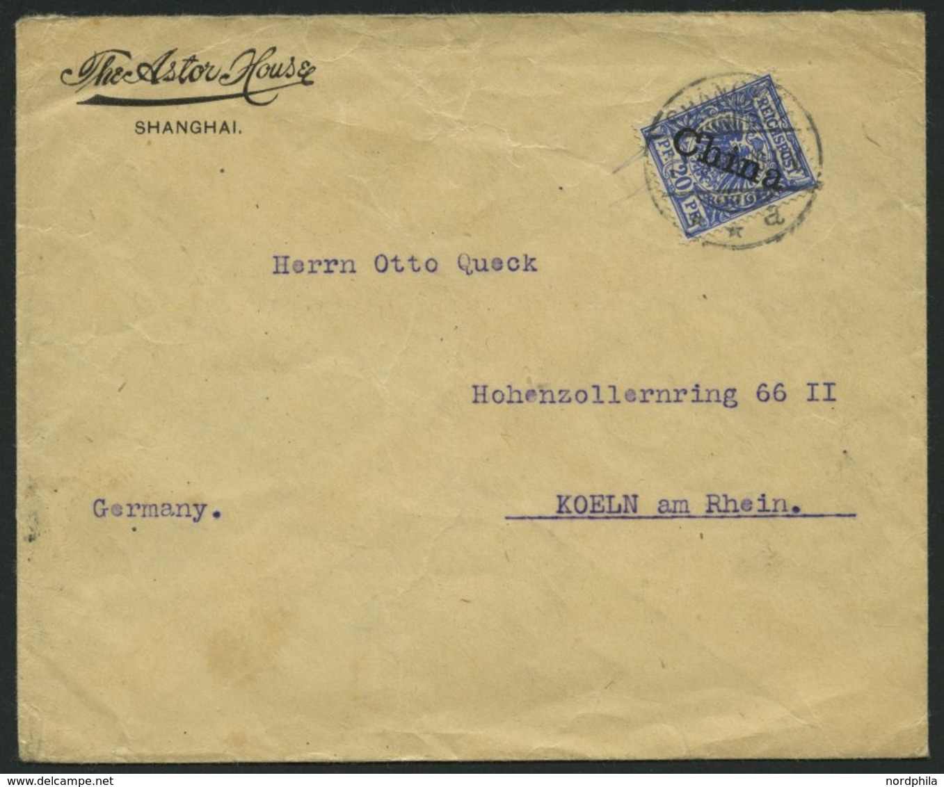 DP CHINA 4I BRIEF, 1899, 20 Pf. Diagonaler Aufdruck Mit Stempel SHANGHAI ** A, Prachtstück Auf Etwas Knitterigem Brief - Deutsche Post In China