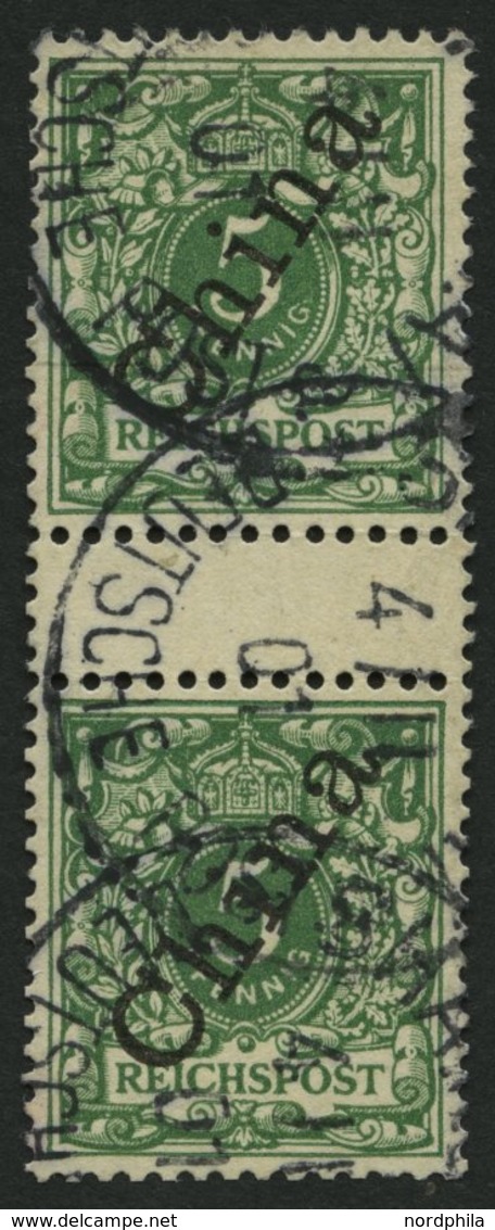 DP CHINA 2IIZS O, 1898, 5 Pf. Steiler Aufdruck Im Zwischenstegpaar, Obere Marke Aufklebefehler Sonst Pracht, Gepr. Bothe - China (oficinas)