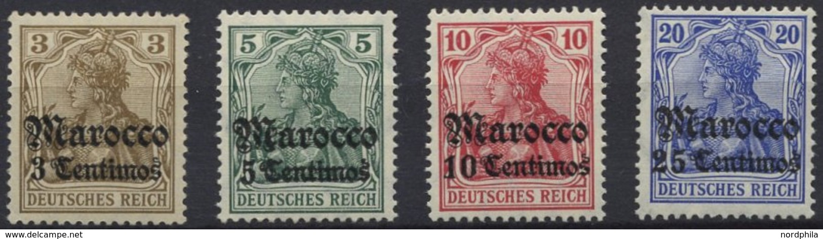 DP IN MAROKKO 34-37a **, 1906/7, 3 C. Auf 3 Pf. - 25 C. Auf 20 Pf., Mit Wz., Postfrisch, 4 Werte üblich Gezähnt Pracht,  - Marruecos (oficinas)