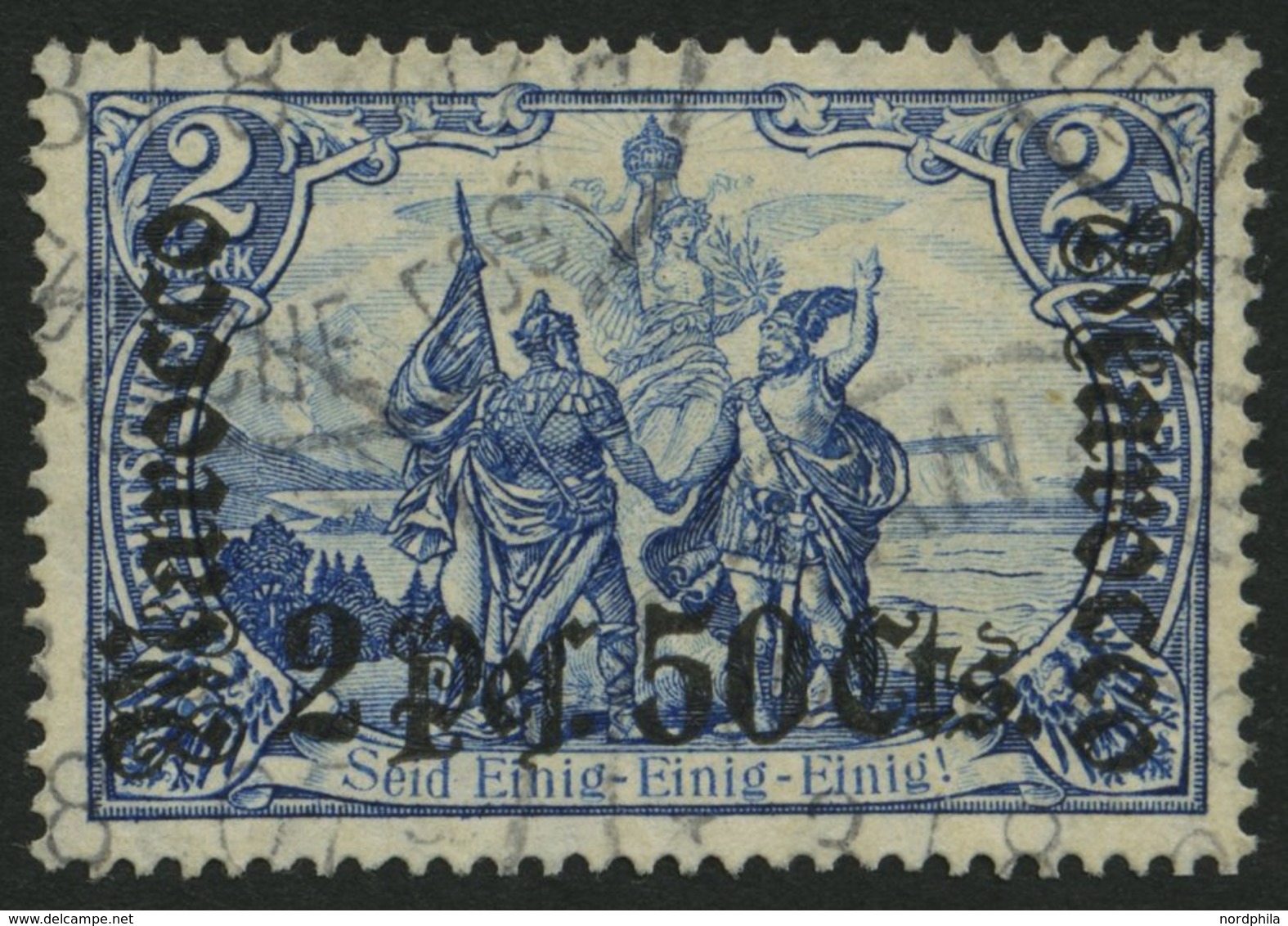 DP IN MAROKKO 44 O, 1906, 2 P. 50 C. Auf 2 M., Mit Wz., Pracht, Mi. 220.- - Deutsche Post In Marokko