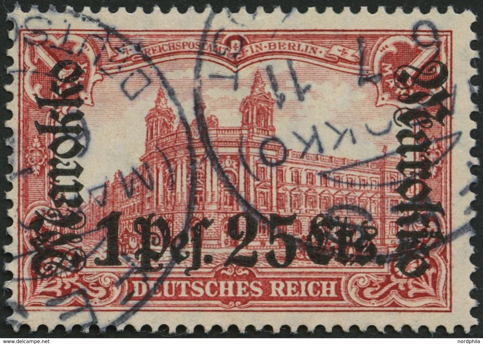 DP IN MAROKKO 55IA O, 1911, 1 P. 25 C. Auf 1 M., Friedensdruck, Stempel FES, Pracht, Gepr. W. Engel, Mi. (80.-) - Maroc (bureaux)